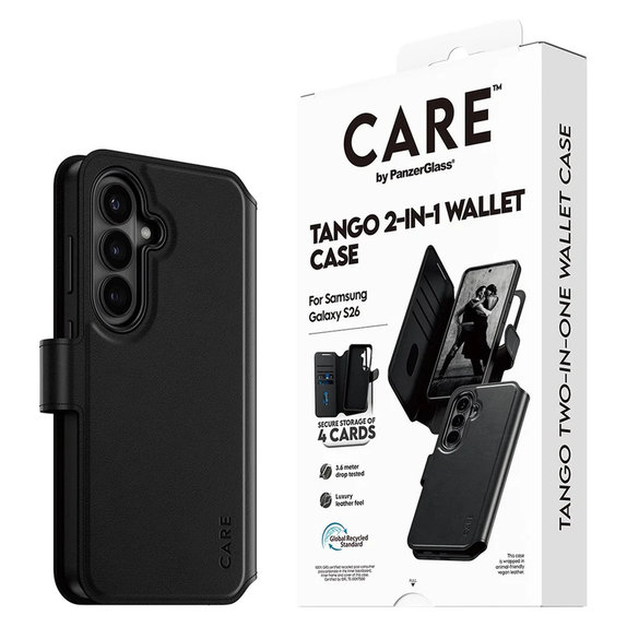 Tok Tango Wallet Two-In-One QI-val Samsung Galaxy S26 készülékhez, Fekete, PanzerGlass