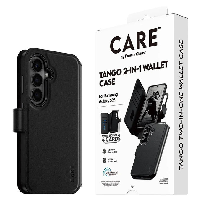 Tok Tango Wallet Two-In-One QI-val Samsung Galaxy S26 készülékhez, Fekete, PanzerGlass