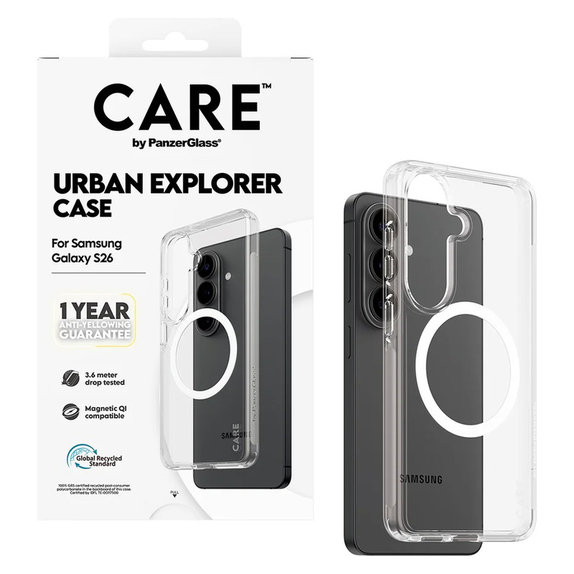 Tok Urban Explorer fehér QI-val Samsung Galaxy S26 készülékhez, Átlátszó, PanzerGlass