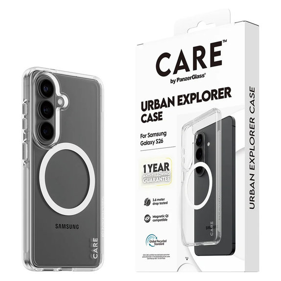 Tok Urban Explorer fehér QI-val Samsung Galaxy S26 készülékhez, Átlátszó, PanzerGlass