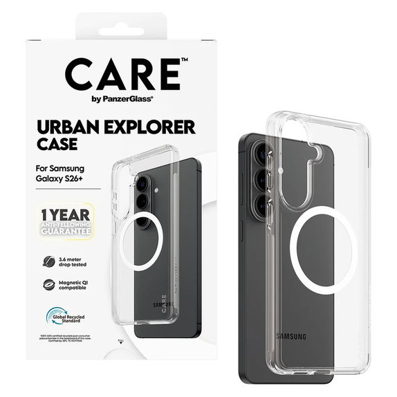 Tok Urban Explorer fehér QI-val Samsung Galaxy S26+ készülékhez, Átlátszó, PanzerGlass