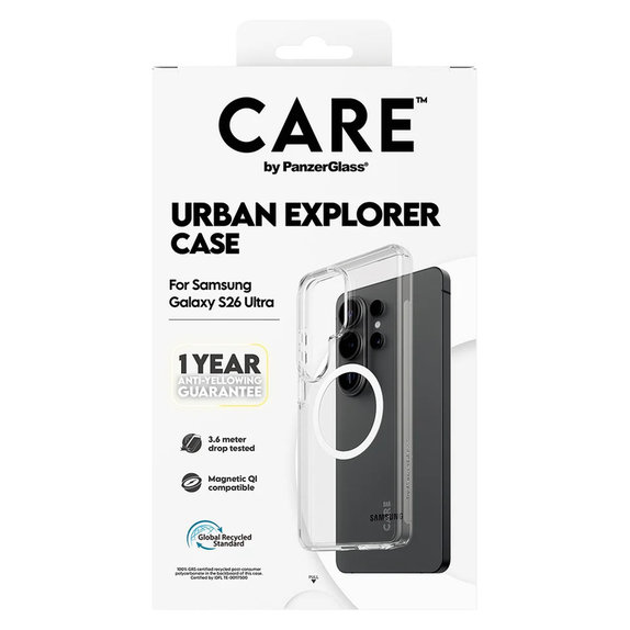Tok Urban Explorer fehér QI-val Samsung Galaxy S26 Ultra készülékhez, Átlátszó, PanzerGlass