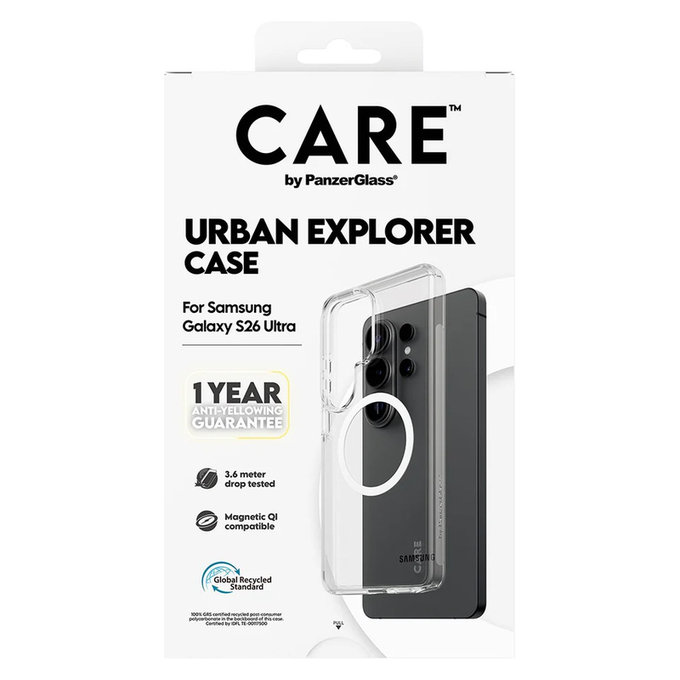 Tok Urban Explorer fehér QI-val Samsung Galaxy S26 Ultra készülékhez, Átlátszó, PanzerGlass