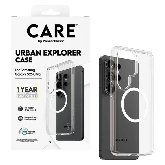 Tok Urban Explorer fehér QI-val Samsung Galaxy S26 Ultra készülékhez, Átlátszó, PanzerGlass
