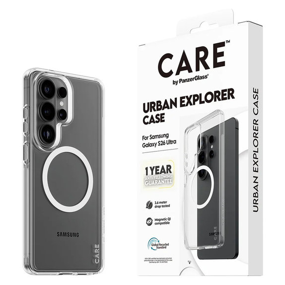 Tok Urban Explorer fehér QI-val Samsung Galaxy S26 Ultra készülékhez, Átlátszó, PanzerGlass