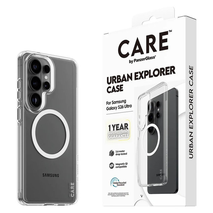 Tok Urban Explorer fehér QI-val Samsung Galaxy S26 Ultra készülékhez, Átlátszó, PanzerGlass