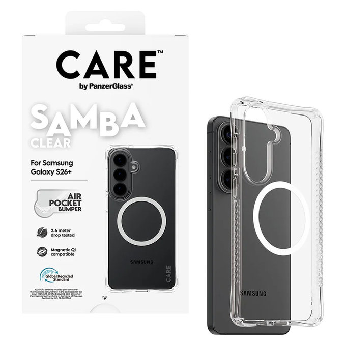 Tok Samba fehér QI-val Samsung Galaxy S26+ készülékhez, Átlátszó, PanzerGlass