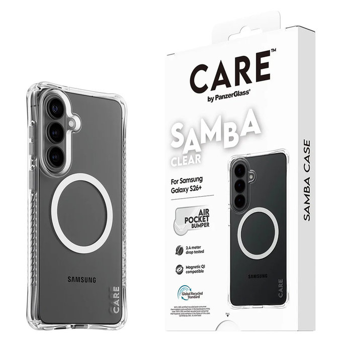 Tok Samba fehér QI-val Samsung Galaxy S26+ készülékhez, Átlátszó, PanzerGlass