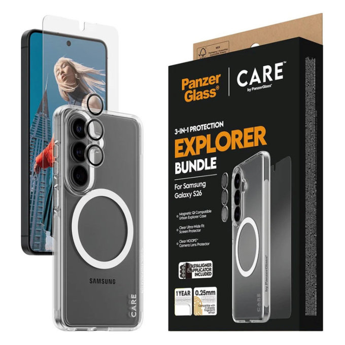 Bundle 3 az 1-ben Explorer Samsung S26 készülékhez, PanzerGlass