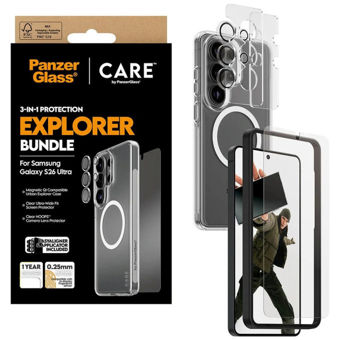 Bundle 3 az 1-ben Explorer Samsung S26 Ultra készülékhez, PanzerGlass