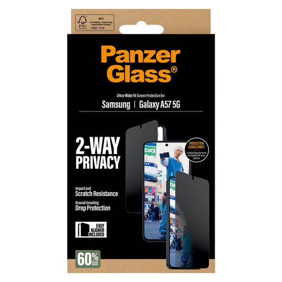 Edzett üveg UWF Privacy applikátorral Samsung Galaxy A57 készülékhez, Átlátszó, PanzerGlass