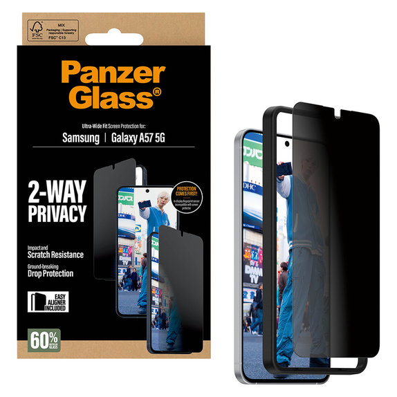 Edzett üveg UWF Privacy applikátorral Samsung Galaxy A57 készülékhez, Átlátszó, PanzerGlass