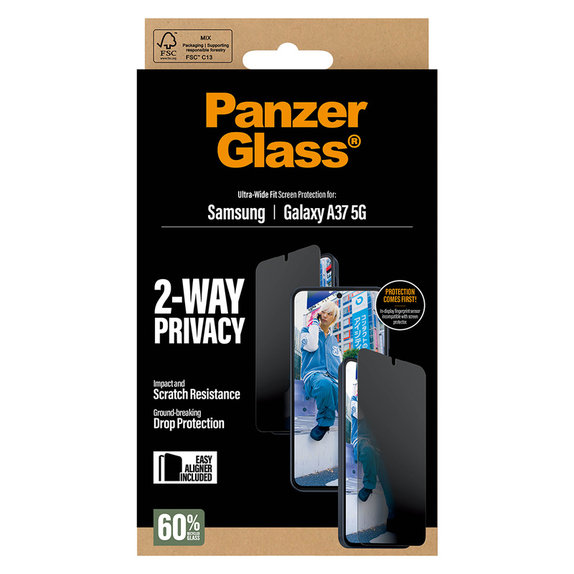 Edzett üveg UWF Privacy applikátorral Samsung Galaxy A37 készülékhez, Átlátszó, PanzerGlass