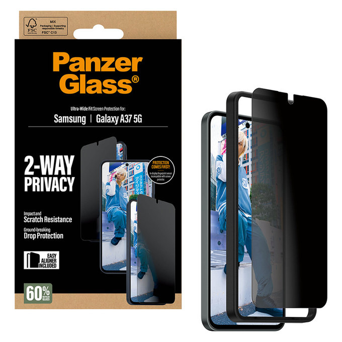 Edzett üveg UWF Privacy applikátorral Samsung Galaxy A37 készülékhez, Átlátszó, PanzerGlass