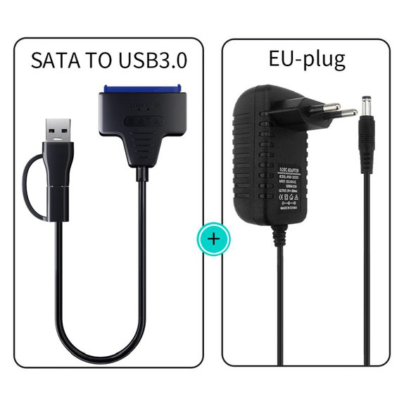 USB 3.0 / USB-C–SATA adapter 2.5" és 3.5" HDD/SSD-hez, tápegységgel