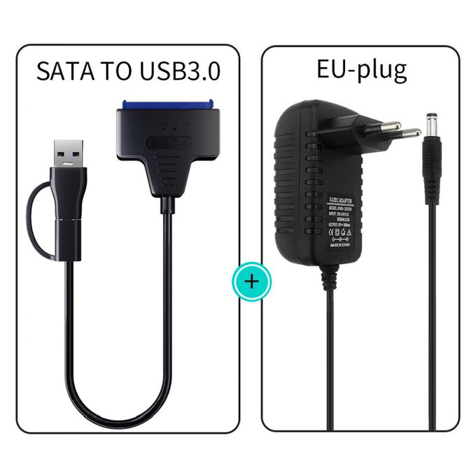 USB 3.0 / USB-C–SATA adapter 2.5" és 3.5" HDD/SSD-hez, tápegységgel