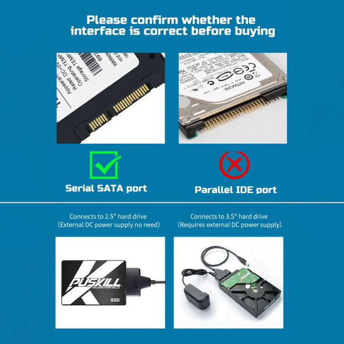 USB 3.0 / USB-C–SATA adapter 2.5" és 3.5" HDD/SSD-hez, tápegységgel