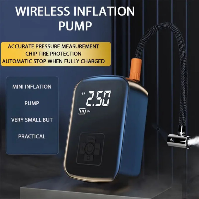 Vezeték nélküli légkompresszor digitális kijelzővel, 150 PSI, fekete