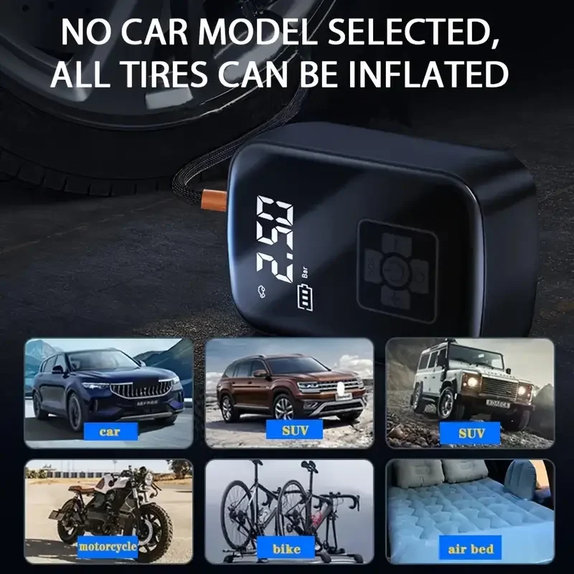Vezeték nélküli légkompresszor digitális kijelzővel, 150 PSI, fekete