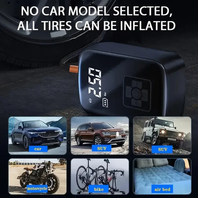 Vezeték nélküli légkompresszor digitális kijelzővel, 150 PSI, fekete
