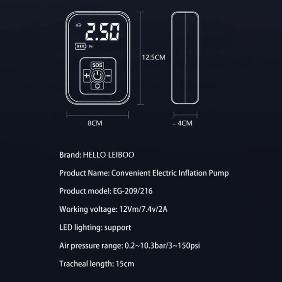 Vezeték nélküli légkompresszor digitális kijelzővel, 150 PSI, fekete