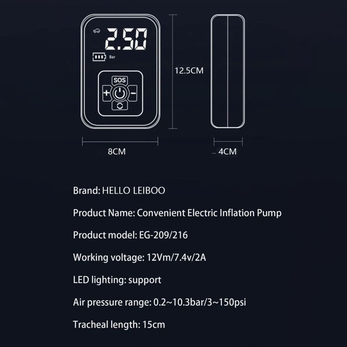 Vezeték nélküli légkompresszor digitális kijelzővel, 150 PSI, fekete