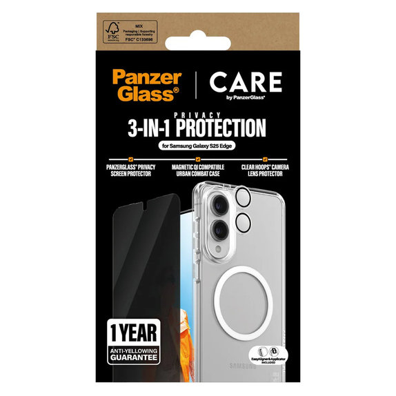 Bundle 3 az 1-ben Privacy Samsung Galaxy S25 Edge készülékhez, PanzerGlass
