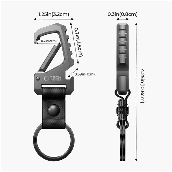 Kulcstartó Slidelock Carabiner Keychain, Gunmetal, Tech-Protect