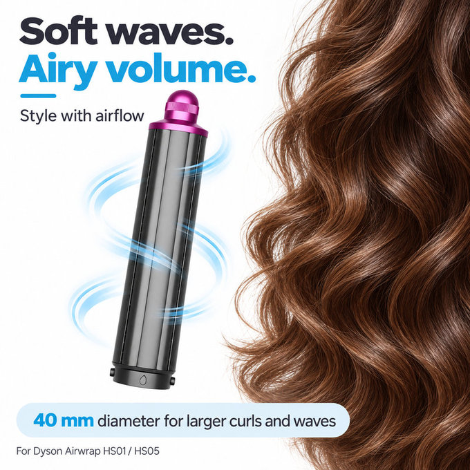 Hosszú göndörítő henger Dyson Airwrap HS01, HS05 készülékhez, 40 mm, Nickel / Fuchsia