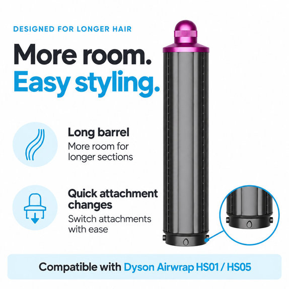 Hosszú göndörítő henger Dyson Airwrap HS01, HS05 készülékhez, 40 mm, Nickel / Fuchsia