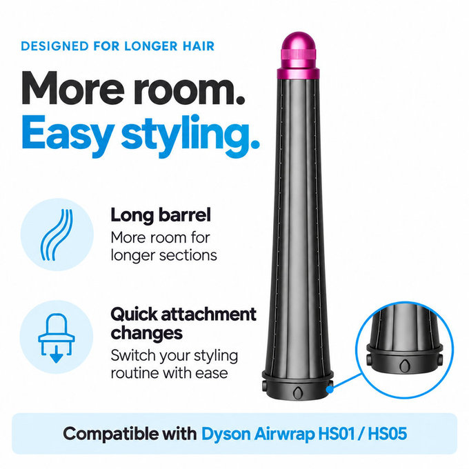 Hosszú göndörítő henger Dyson Airwrap HS01, HS05 készülékhez, 20 mm, Nickel / Fuchsia