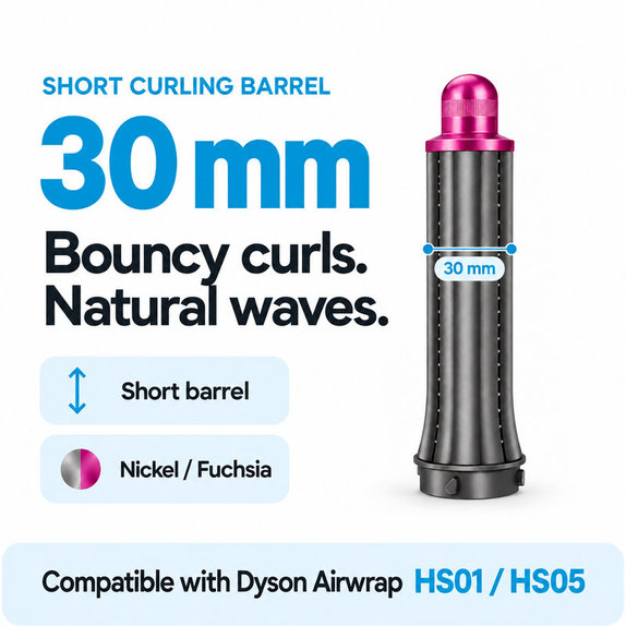 Rövid göndörítő henger Dyson Airwrap HS01, HS05 készülékhez, 30 mm, Nickel / Fuchsia