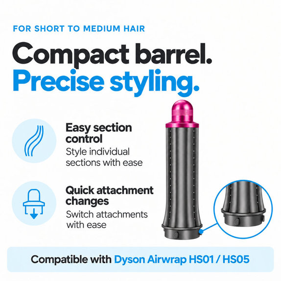 Rövid göndörítő henger Dyson Airwrap HS01, HS05 készülékhez, 30 mm, Nickel / Fuchsia