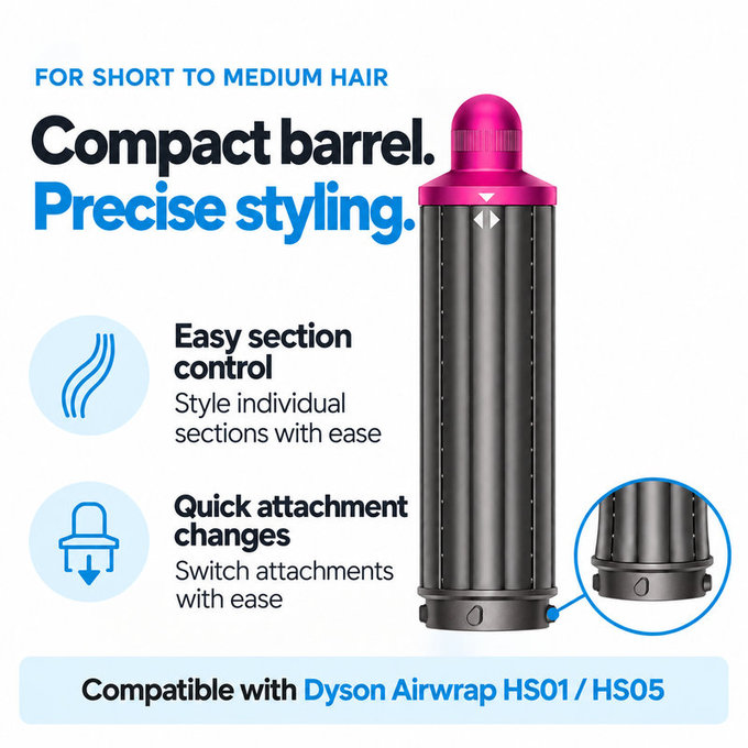 Rövid göndörítő henger Dyson Airwrap HS01, HS05 készülékhez, 40 mm, Nickel / Fuchsia