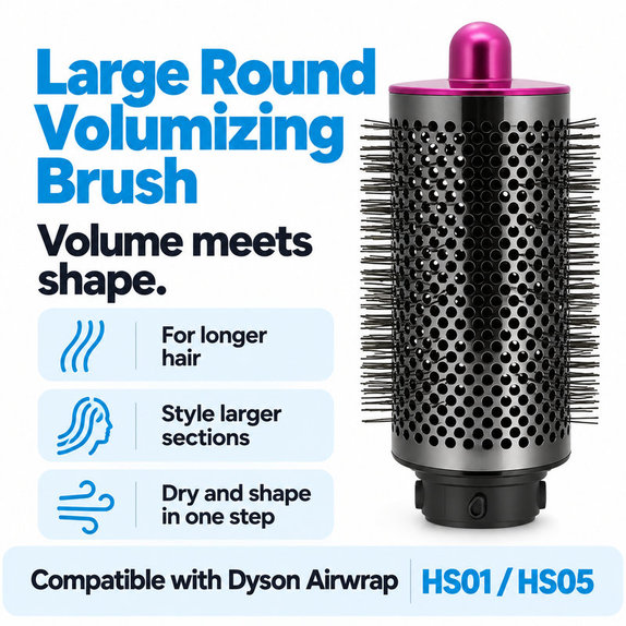 Nagy kerek volumennövelő kefe Dyson Airwrap HS01, HS05 készülékhez, Iron / Fuchsia