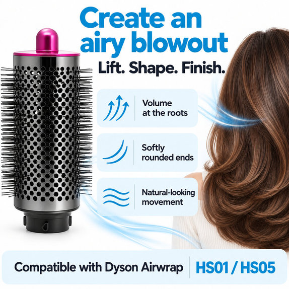 Nagy kerek volumennövelő kefe Dyson Airwrap HS01, HS05 készülékhez, Iron / Fuchsia