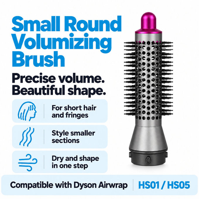 Kis kerek volumennövelő kefe Dyson Airwrap HS01, HS05 készülékhez, Iron / Fuchsia