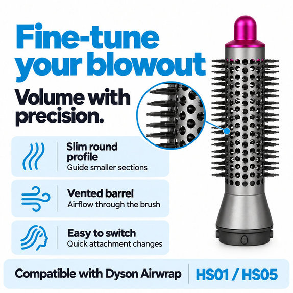 Kis kerek volumennövelő kefe Dyson Airwrap HS01, HS05 készülékhez, Iron / Fuchsia