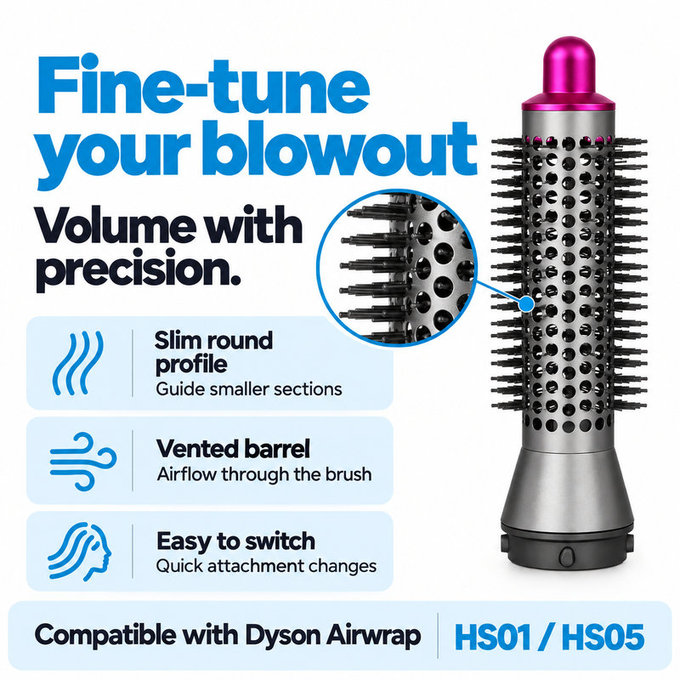Kis kerek volumennövelő kefe Dyson Airwrap HS01, HS05 készülékhez, Iron / Fuchsia