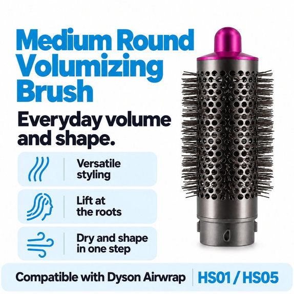 Közepes kerek volumennövelő kefe Dyson Airwrap HS01, HS05 készülékhez, Iron / Fuchsia