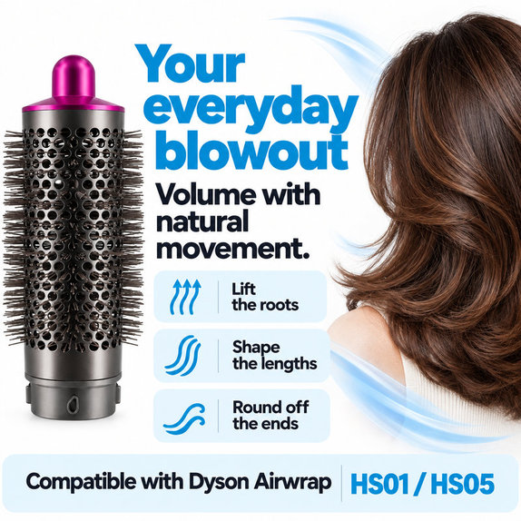 Közepes kerek volumennövelő kefe Dyson Airwrap HS01, HS05 készülékhez, Iron / Fuchsia