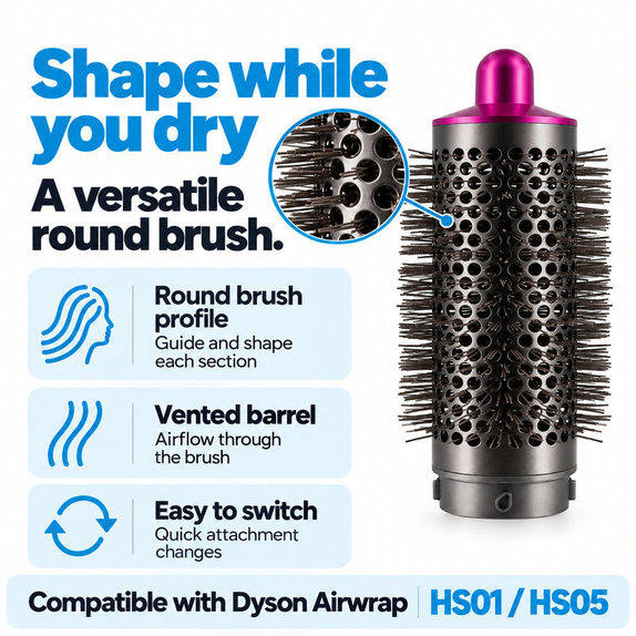 Közepes kerek volumennövelő kefe Dyson Airwrap HS01, HS05 készülékhez, Iron / Fuchsia