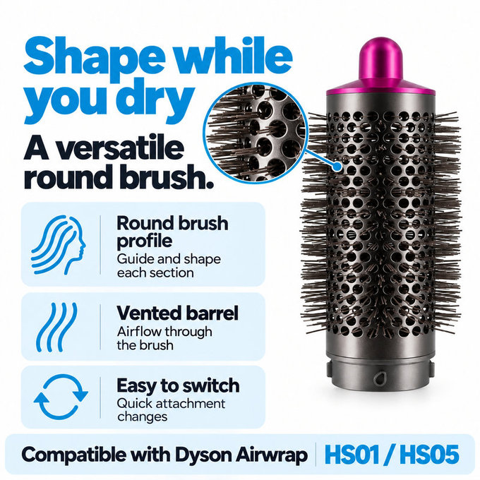 Közepes kerek volumennövelő kefe Dyson Airwrap HS01, HS05 készülékhez, Iron / Fuchsia