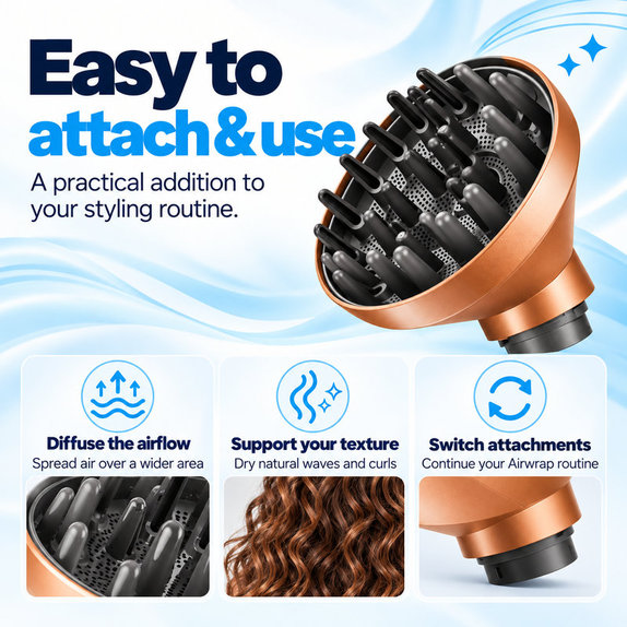 Wave + Curl diffúzor Dyson Airwrap HS01, HS05, HS08 készülékhez, Copper