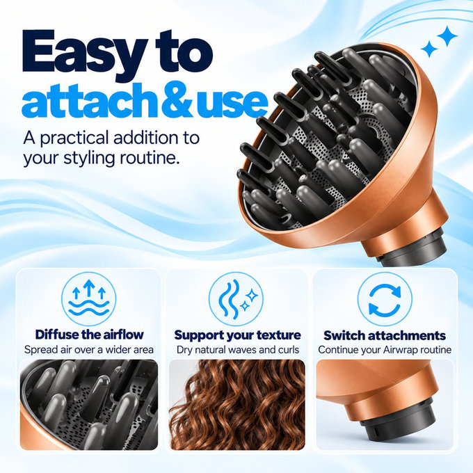 Wave + Curl diffúzor Dyson Airwrap HS01, HS05, HS08 készülékhez, Copper