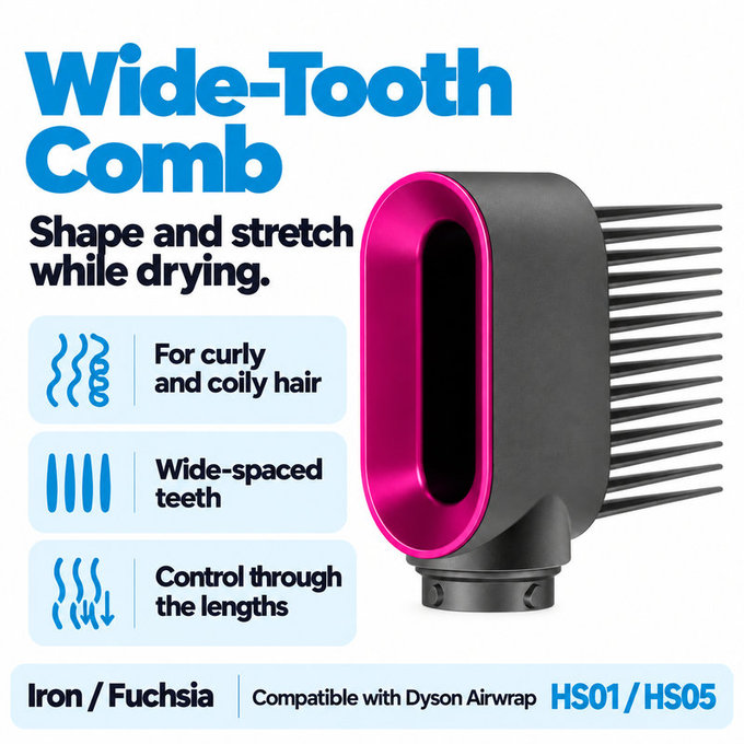 Széles fogú fésű Dyson Airwrap HS01, HS05 készülékhez, Iron / Fuchsia