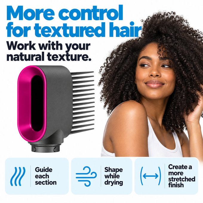 Széles fogú fésű Dyson Airwrap HS01, HS05 készülékhez, Iron / Fuchsia