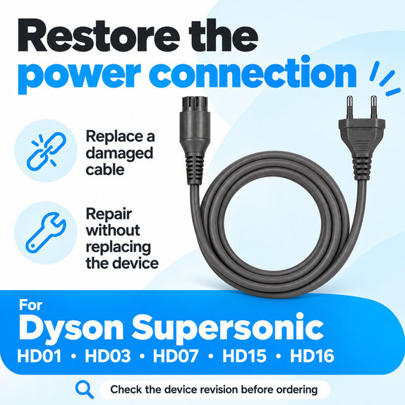 Tápkábel Dyson Supersonic HD01, HD03, HD07, HD15, HD16 készülékhez