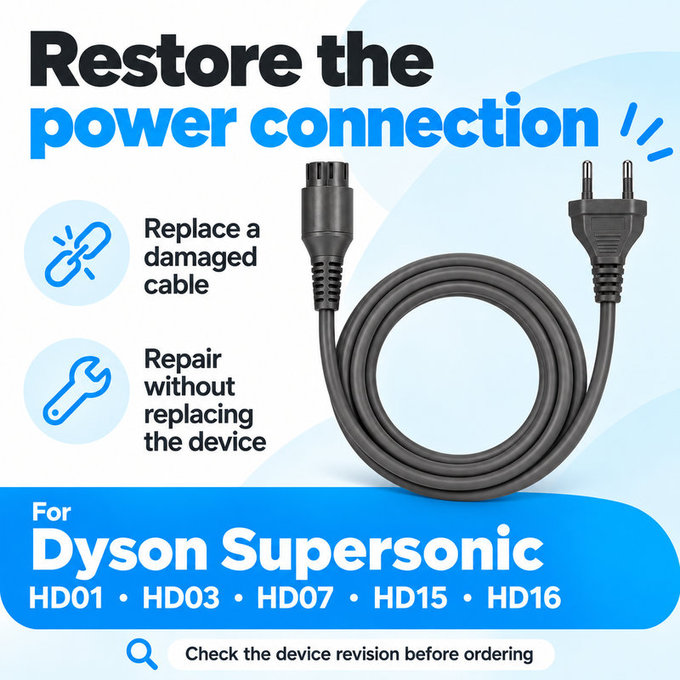 Tápkábel Dyson Supersonic HD01, HD03, HD07, HD15, HD16 készülékhez
