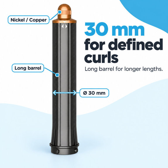 Hosszú göndörítő henger Dyson Airwrap HS01, HS05 készülékhez, 30 mm, Nickel / Copper